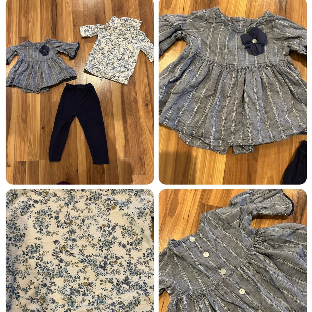 Navy blue floral outfit set: pants & two tops
